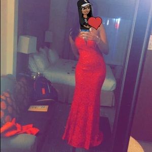 Red floor length prom dress